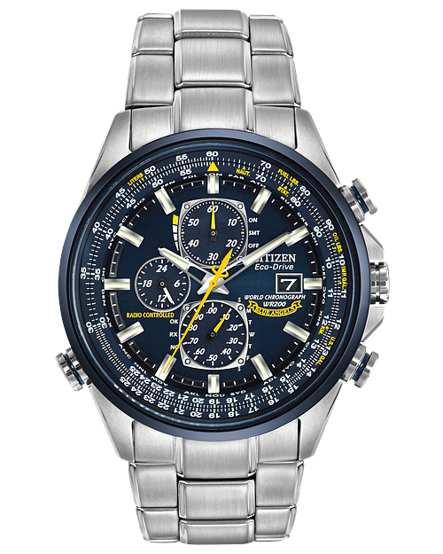 World Chronograph A-T - Men's Eco-Drive Steel Blue Dial Watch